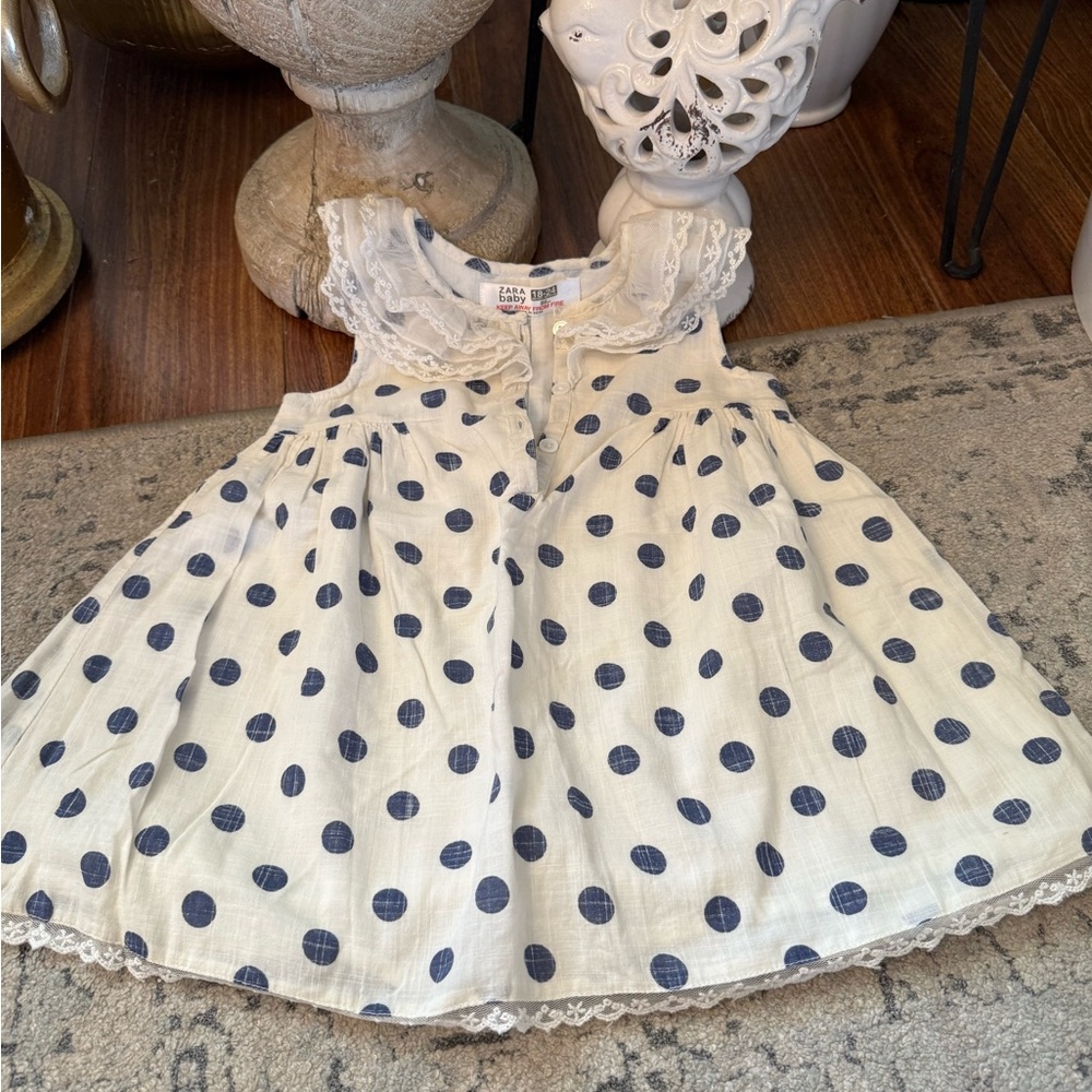 Zara White and Blue Polka Dot Kids Dress